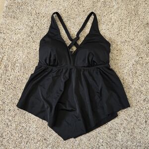 Torrid V-Neck Tankini Swim Top Black Size 1x